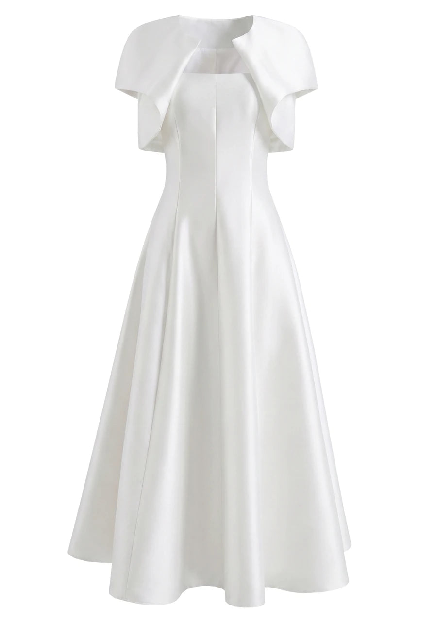 Short Sleeve A Line Maxi Dress White