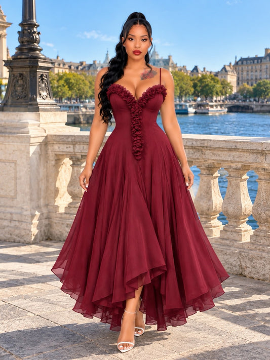 Bordeaux Romance Ruffle Maxi Dress