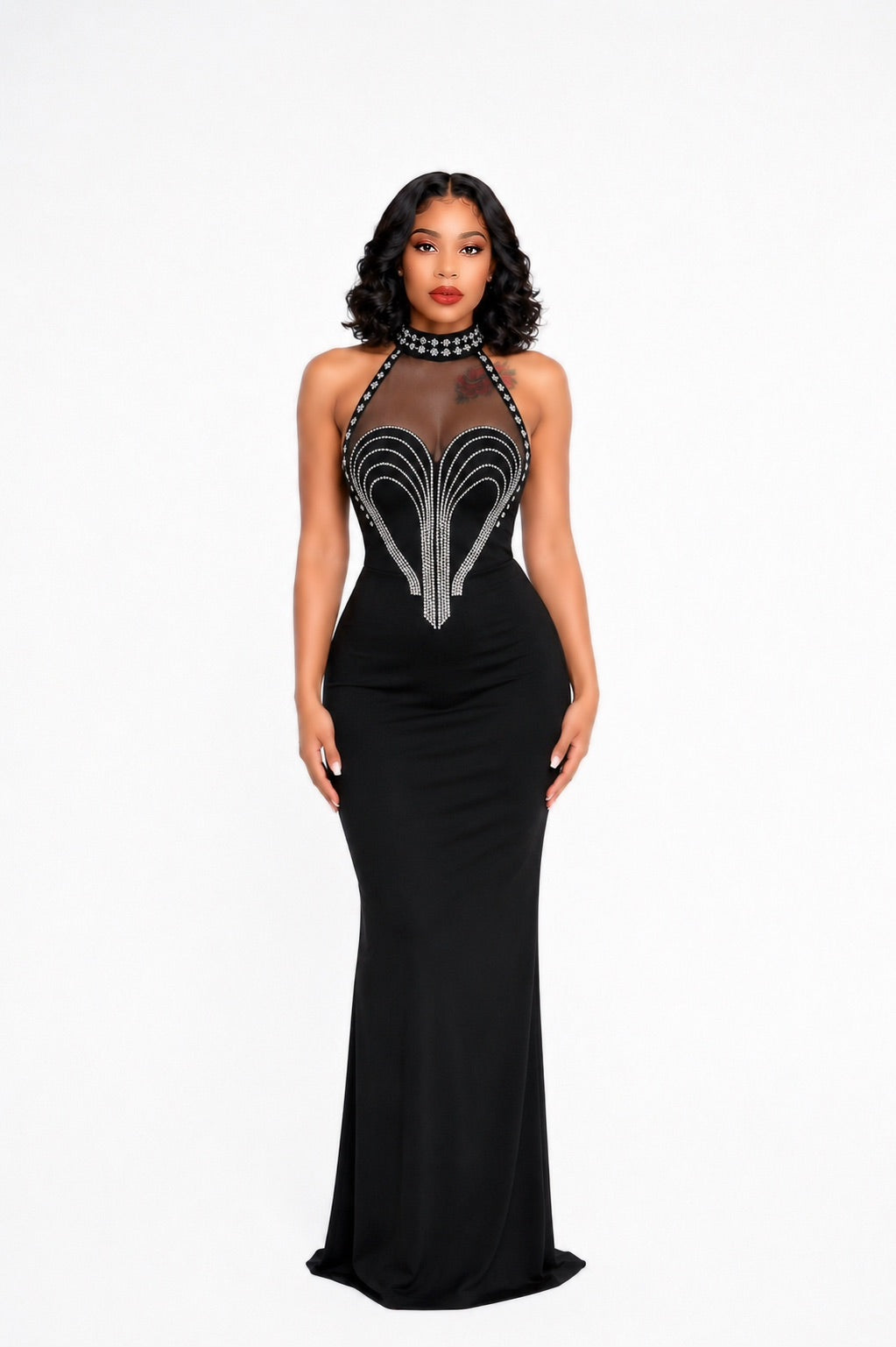 Crystal Rhinestone Sexy Backless High Slit Bandage Dress