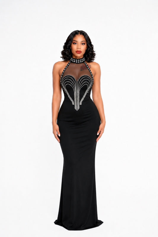 Crystal Rhinestone Sexy Backless High Slit Bandage Dress