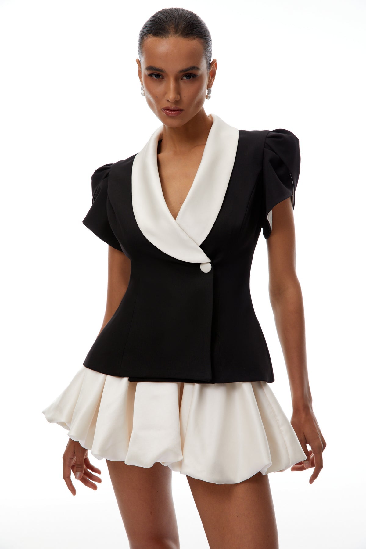 Color Block Blouse & Bubble Skirt Set