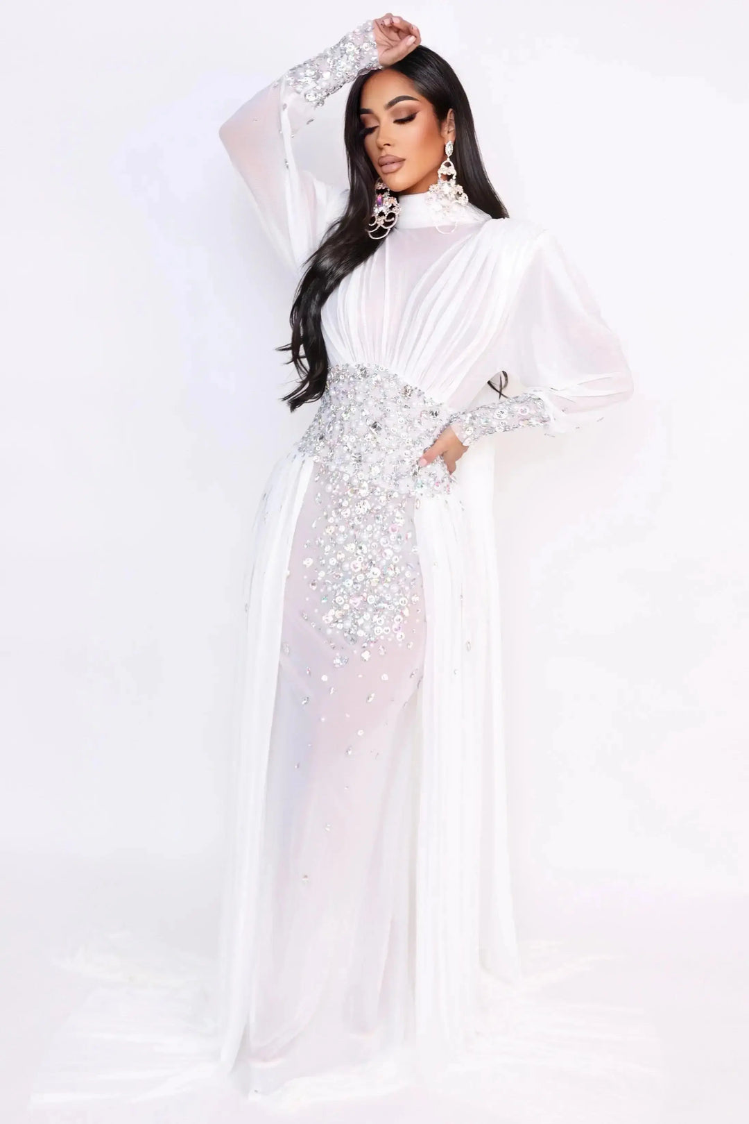 The white Crystal See-Through Gown