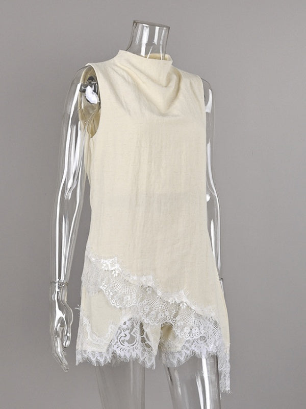 Ivory Lace-Trim Asymmetrical set