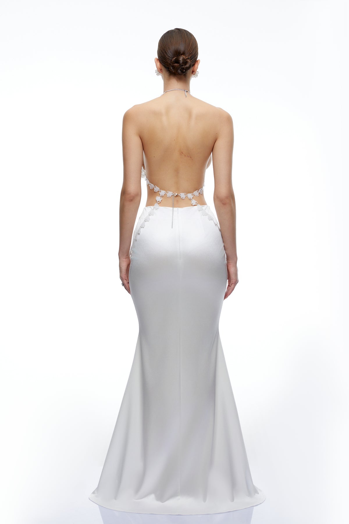 White Halterneck Top & Skirt Set with Floral Applique