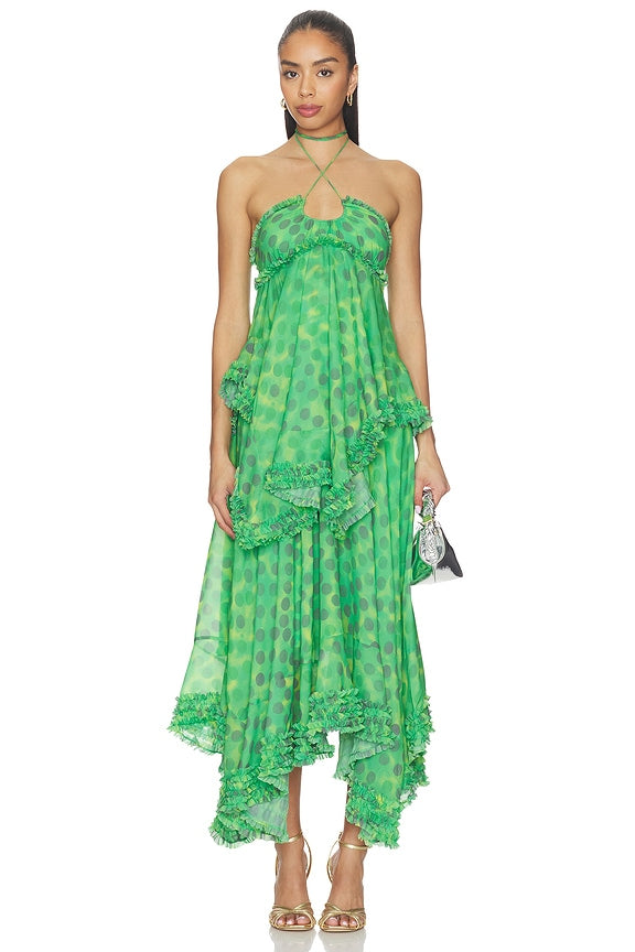 Emerald Oasis Ruffle Maxi Dress