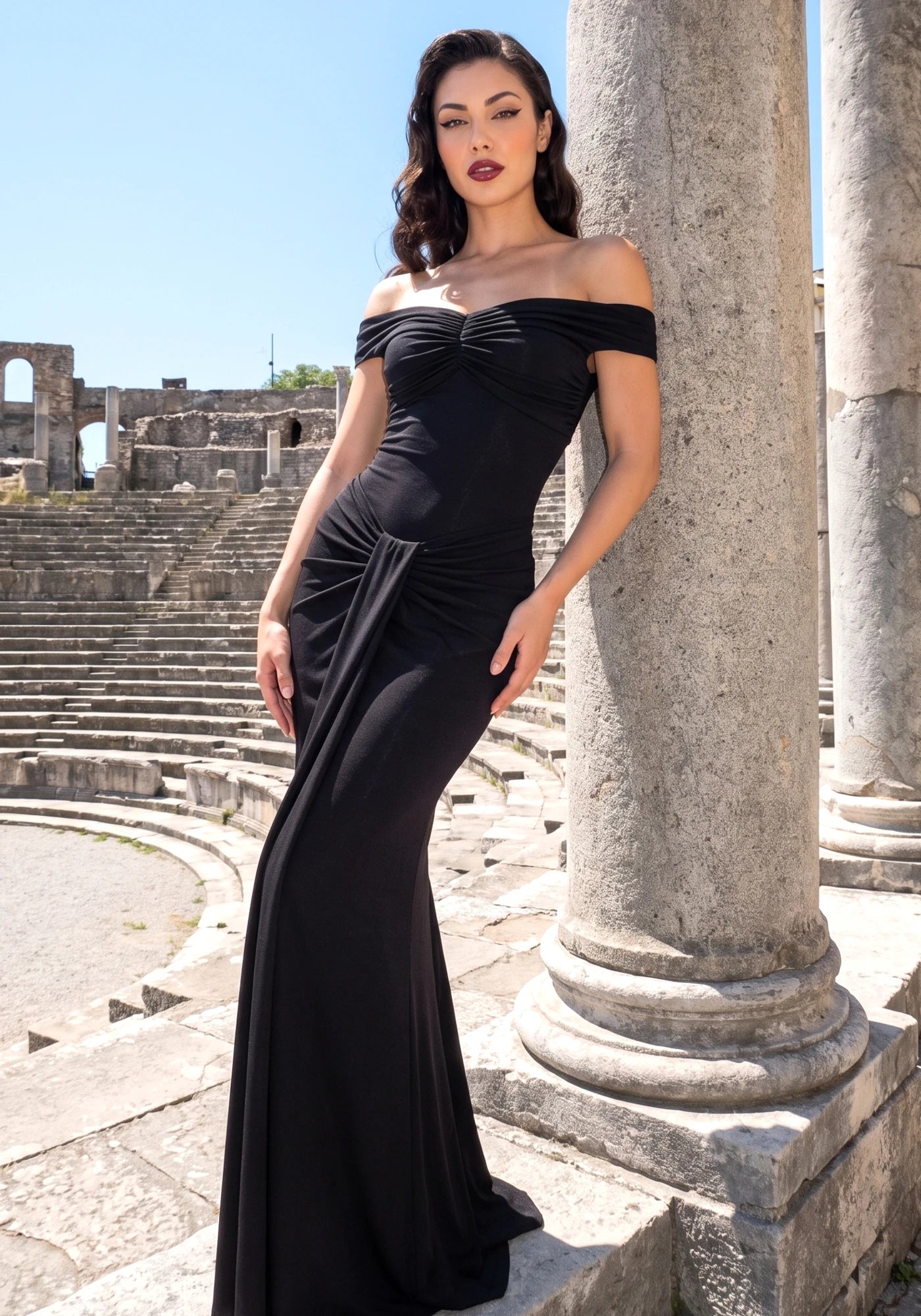 Bardot Draped Maxi Dress Black