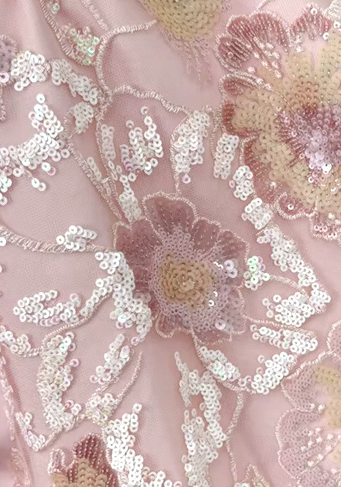 Floral Sequin A Line Dress Pink