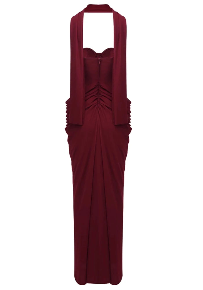 Strapless Draped Maxi Dress Burgundy
