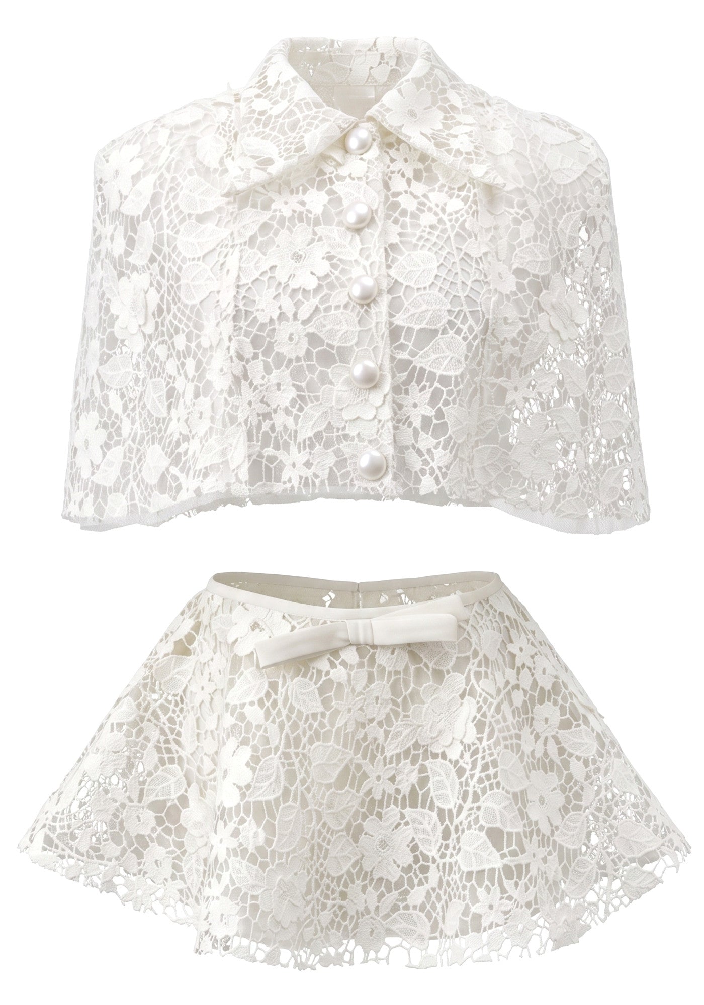 Lace A Line Two Piece Dress White
