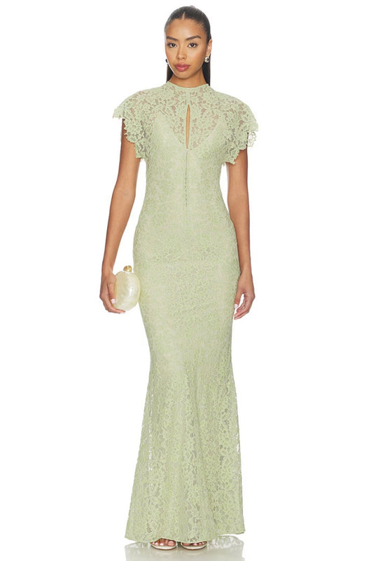 Sage Elegance Lace Maxi Dress