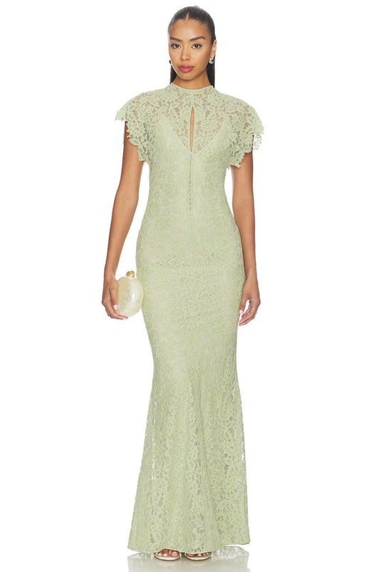 Sage Elegance Lace Maxi Dress