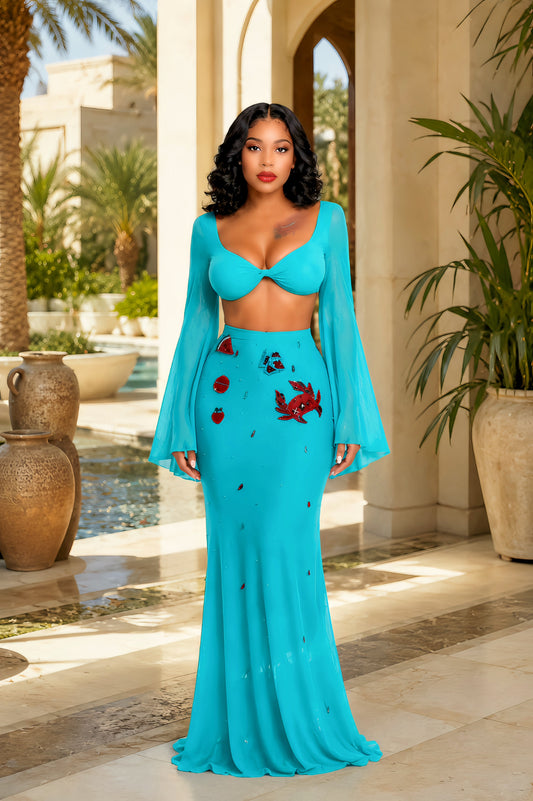 Becca Sleeve Crystal Skirt Set