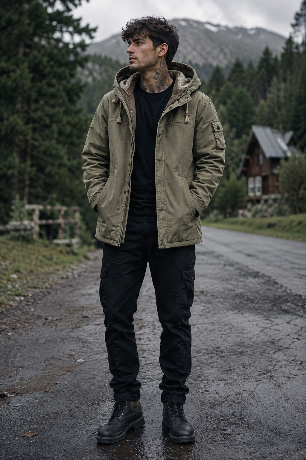 Men's Plus Size Drawstring Zip Up Hooded Jacket