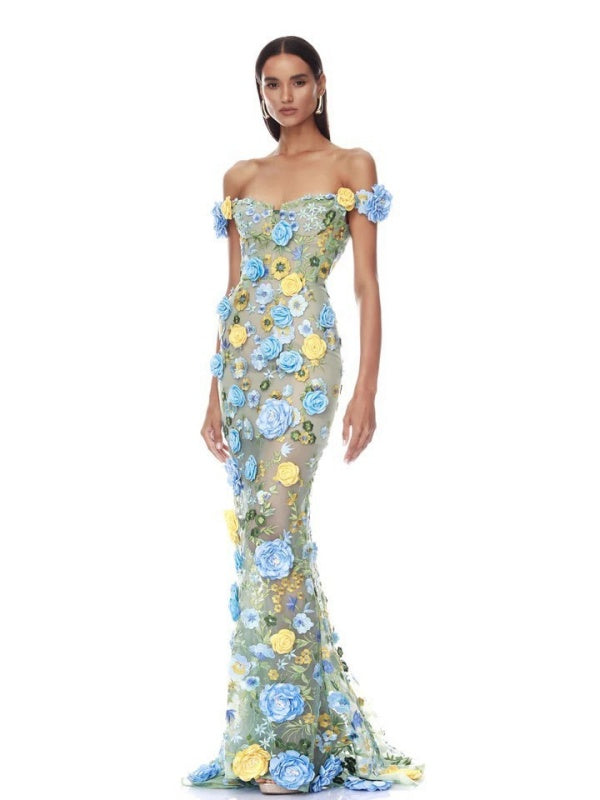 Blue & Gold Floral Garden dress