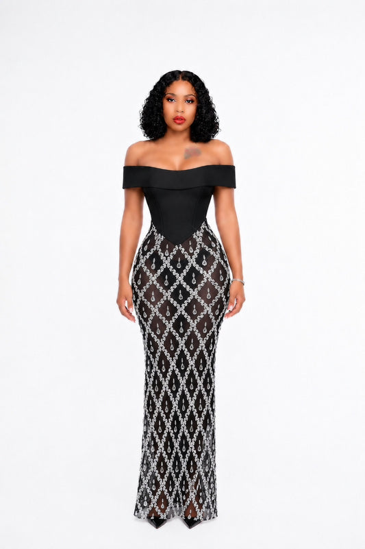 Bardot Crystal Embellished Maxi Dress Black