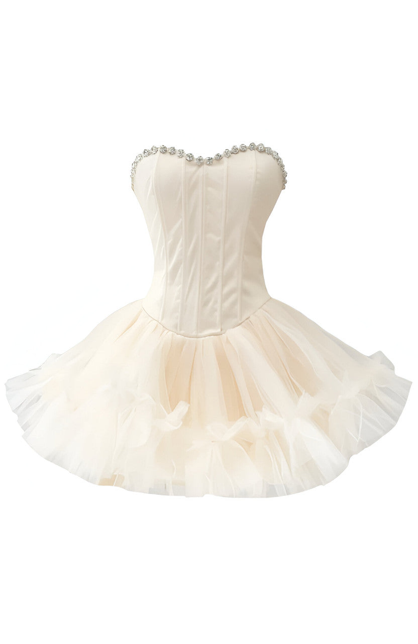 Strapless Crystal Mesh A Line Dress