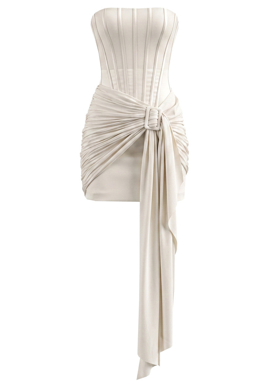 Strapless Draped Corset Dress Ivory