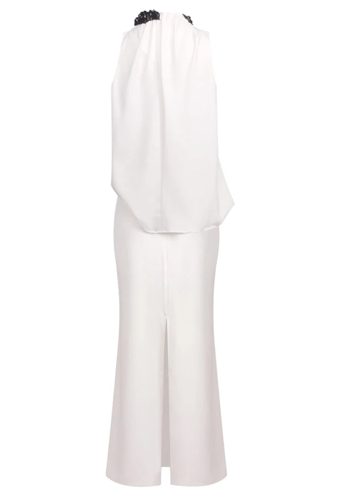 Embellished Detail Draped Two Piece Maxi Dress White