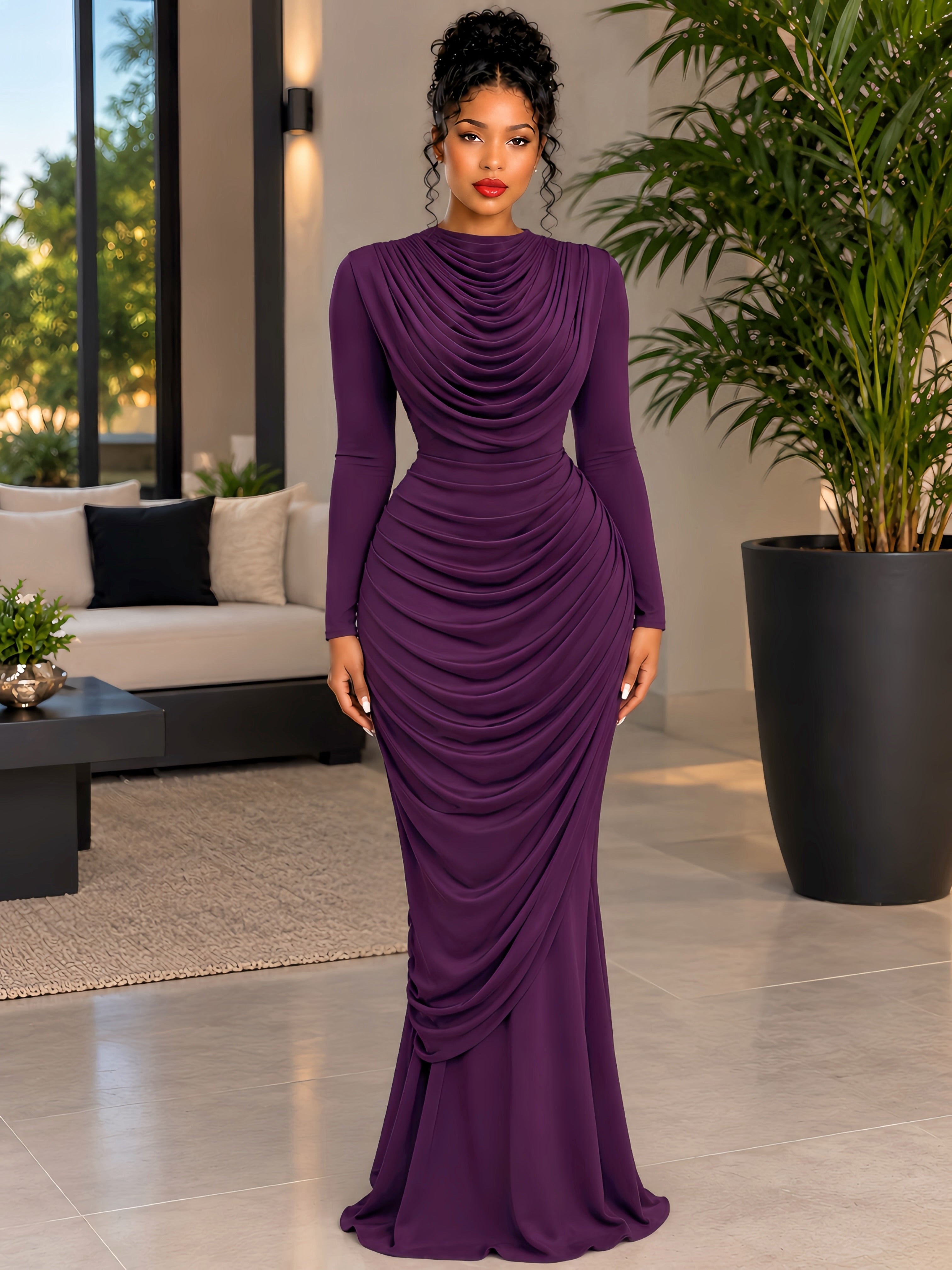 Purple Elegance Draped Maxi Dress
