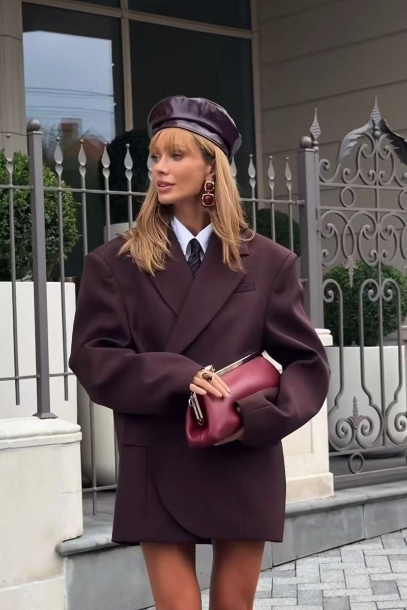Burgundy Oversized Blazer Mini Dress