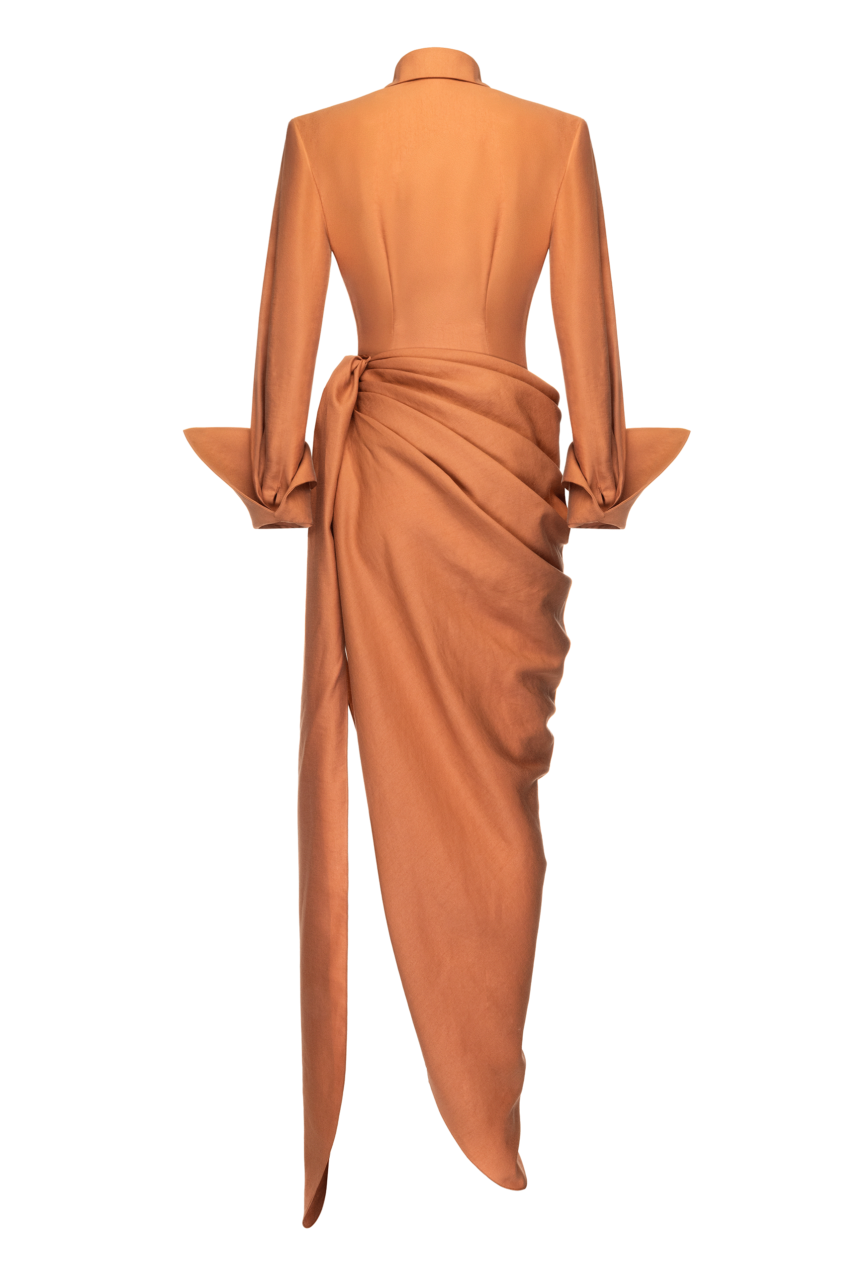 Burnt Orange Draped Satin Maxi Dress