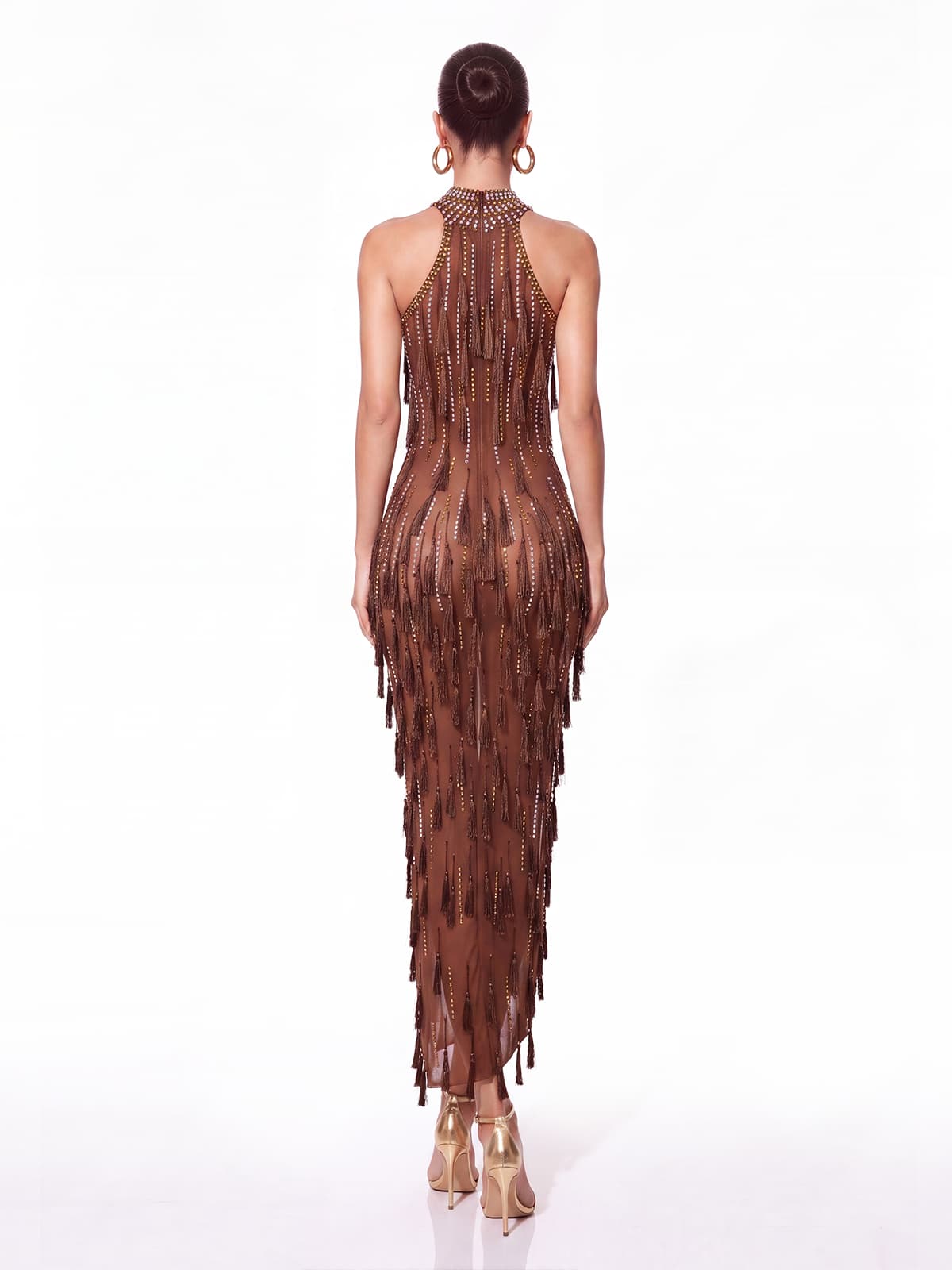 Halterneck Rhinestone Fringe Dress