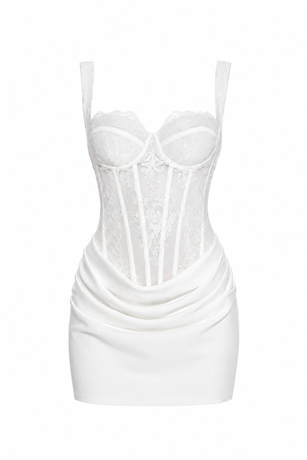 White Ruched Mini Dress with Lace Corset