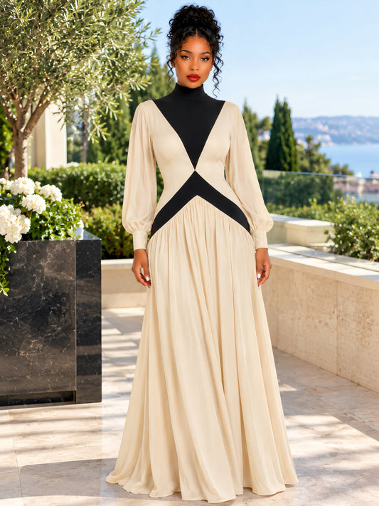Ivory Noir Colorblock Maxi Dress