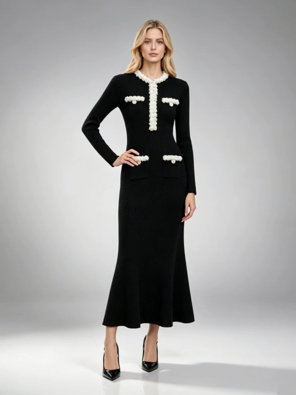 Parisian Pearl-Trim Maxi Dress