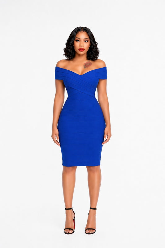 Bardot Structured Midi Dress Blue