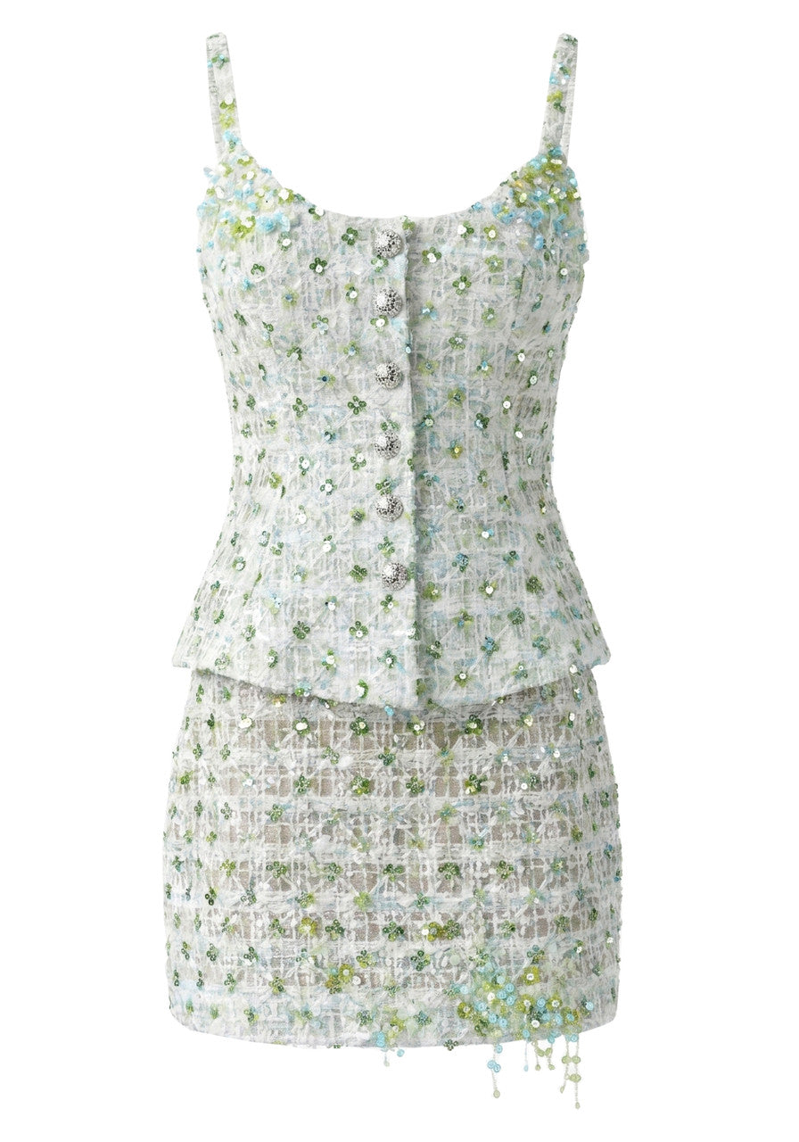 Floral Two Piece Dress White Green