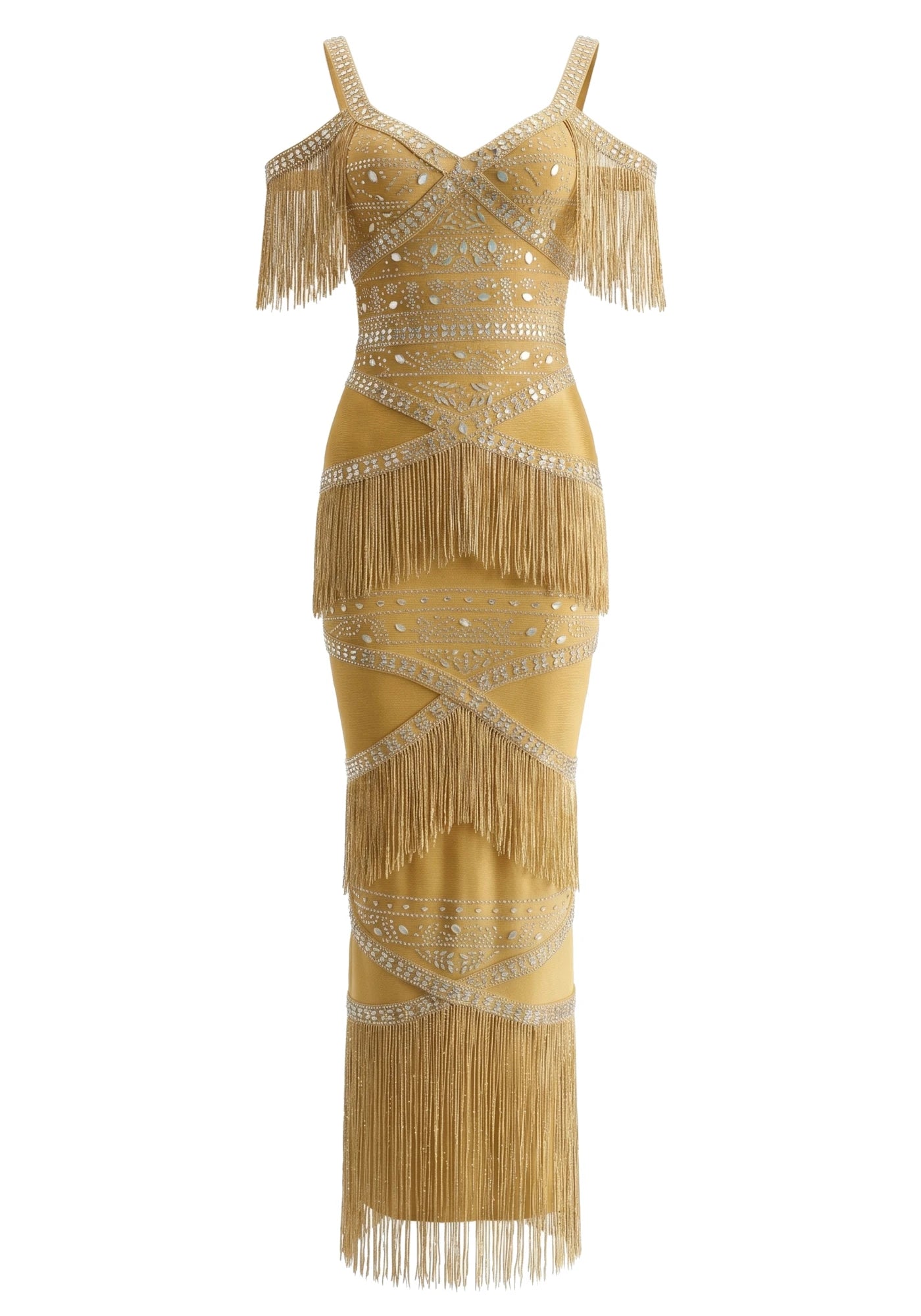 Crystal Tassel Maxi Dress Mustard