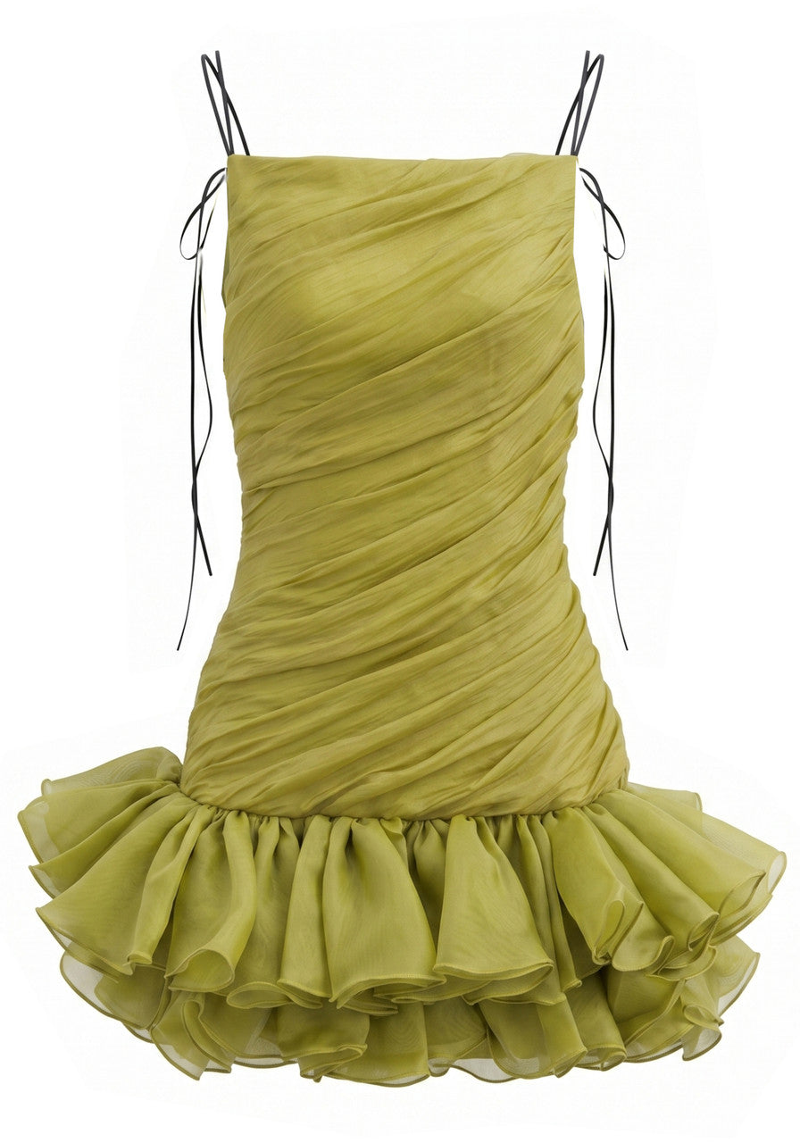 Draped Ruffle Dress Green