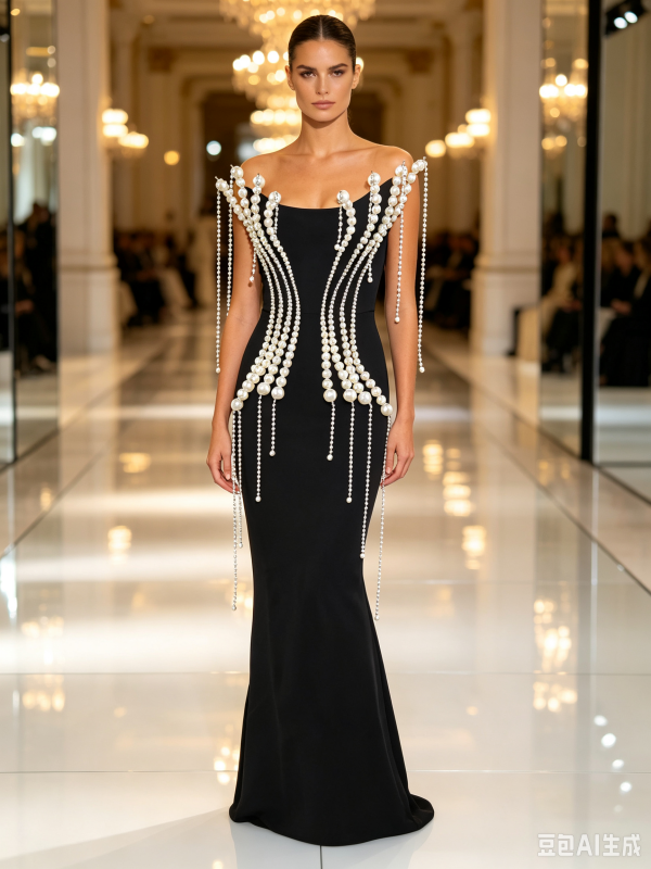 Midnight Pearl Cascade dress
