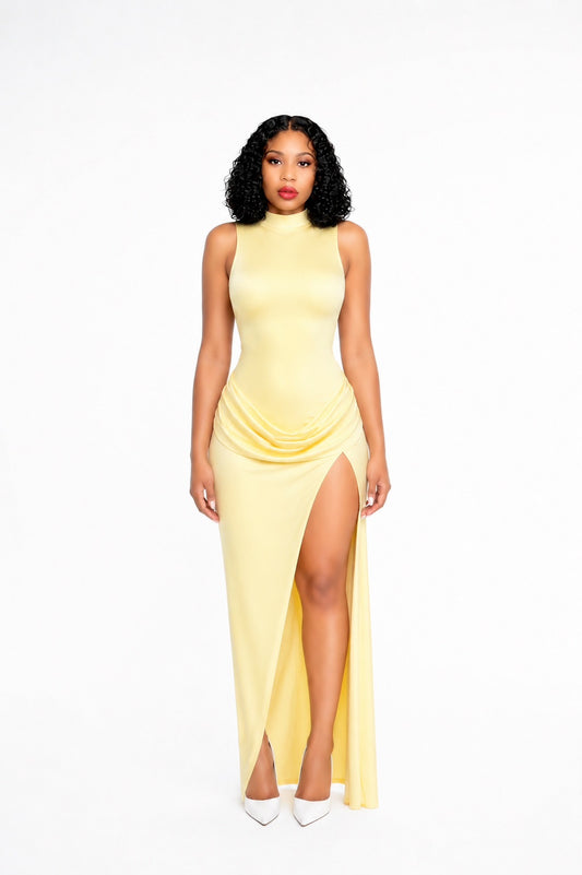 Draped Detail Maxi Dress Yellow