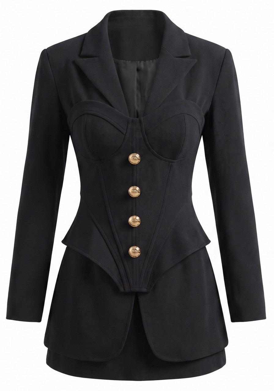 Long Sleeve Structured Bustier Dress Black
