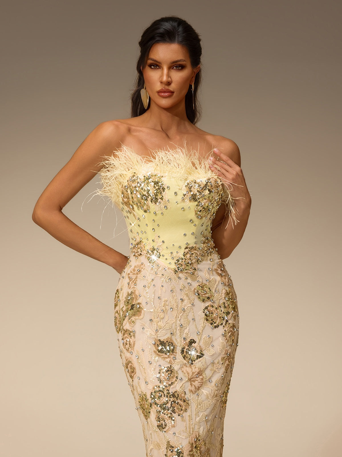 Ciresto Strapless Sequin Rhinestone Maxi Dress