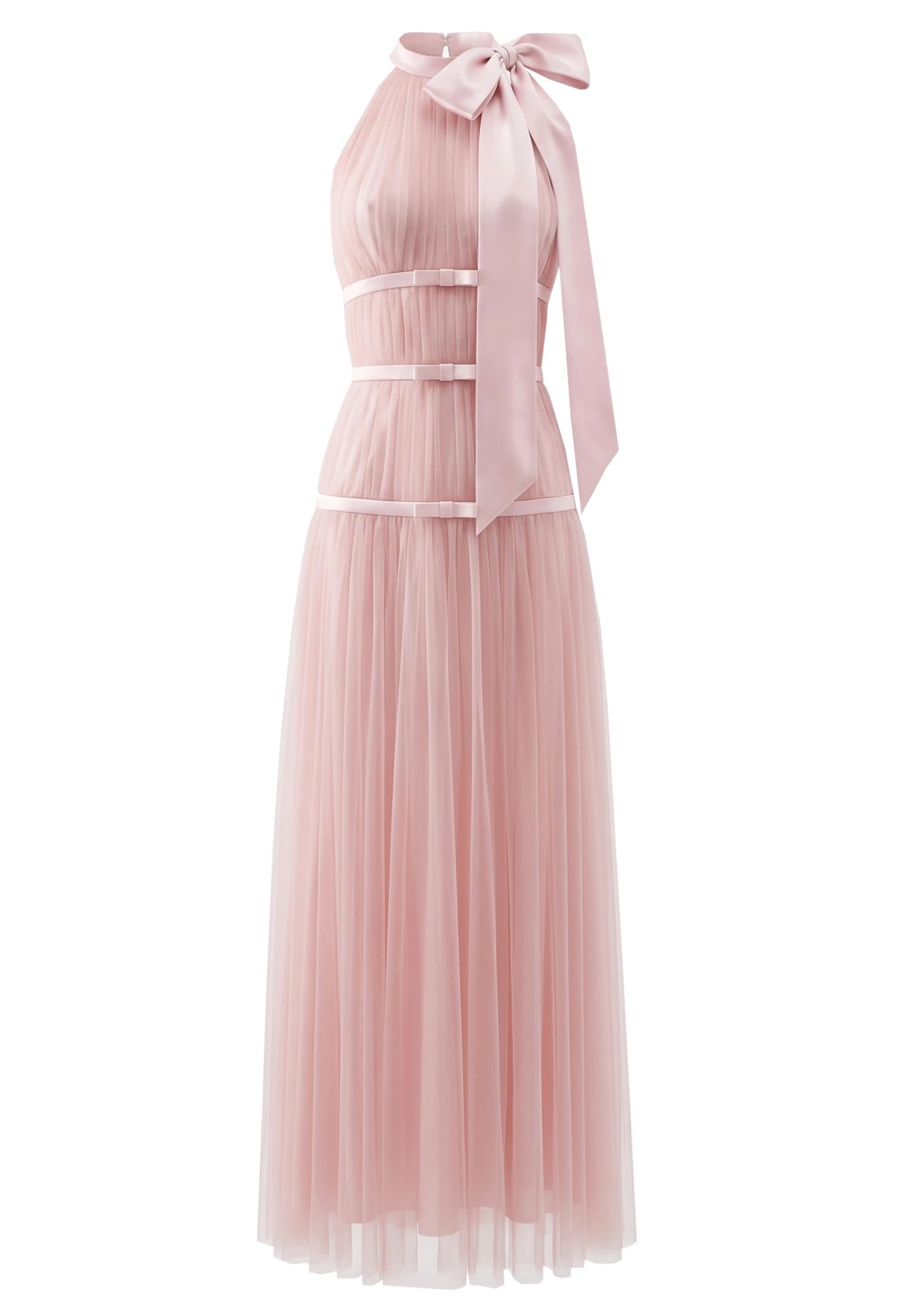 Halter Bow Detail A Line Maxi Dress Pink