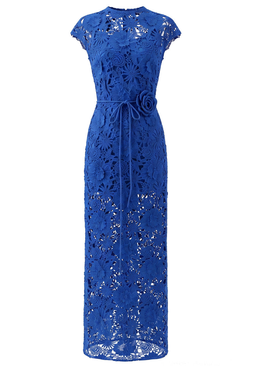 Floral Detail Crochet Maxi Dress Blue