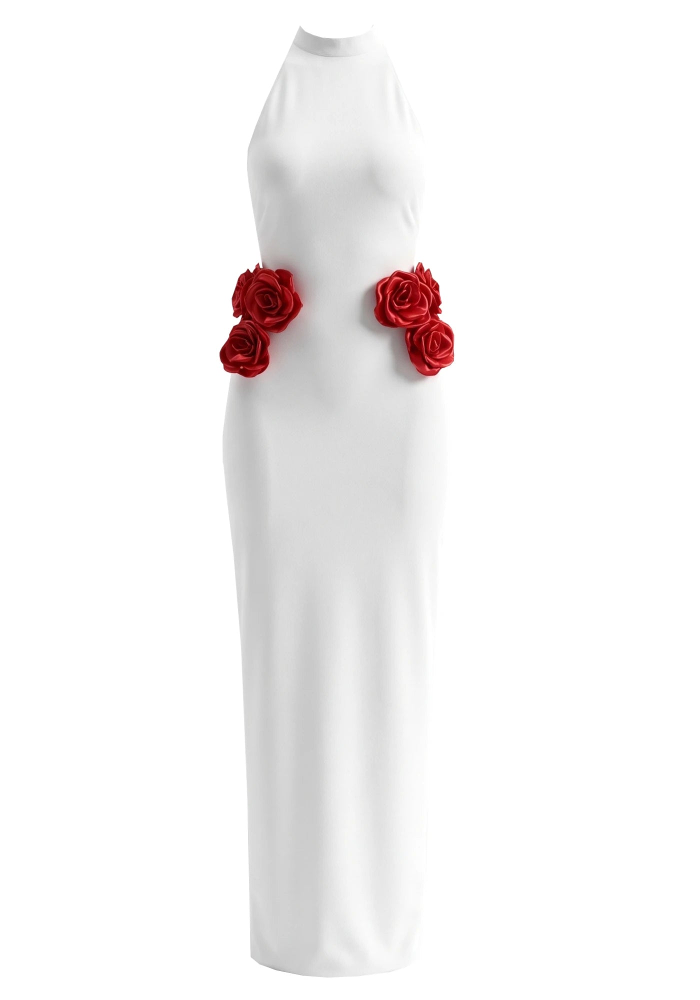 Halter Floral Maxi Dress White Red