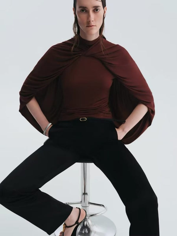 Bordeaux Draped Cape Top