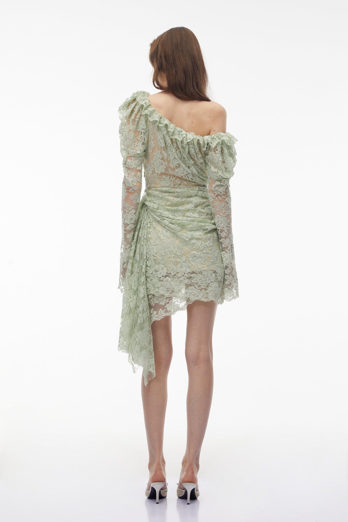 Alexis Sage Green Semi-Sheer Floral Lace Mini Dress