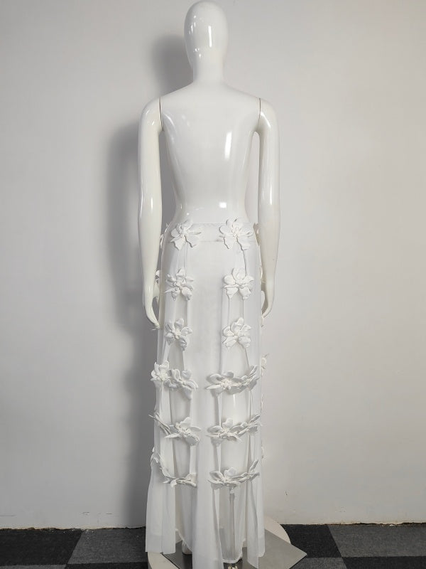 Ivory Blossom Sheer Maxi Skirt