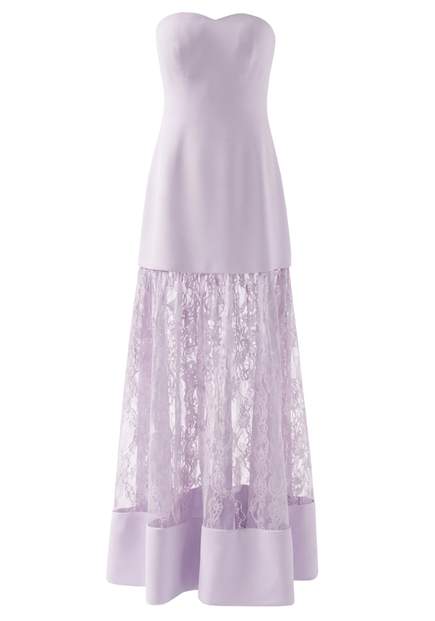 Strapless Lace Insert A Line Maxi Dress Lavender