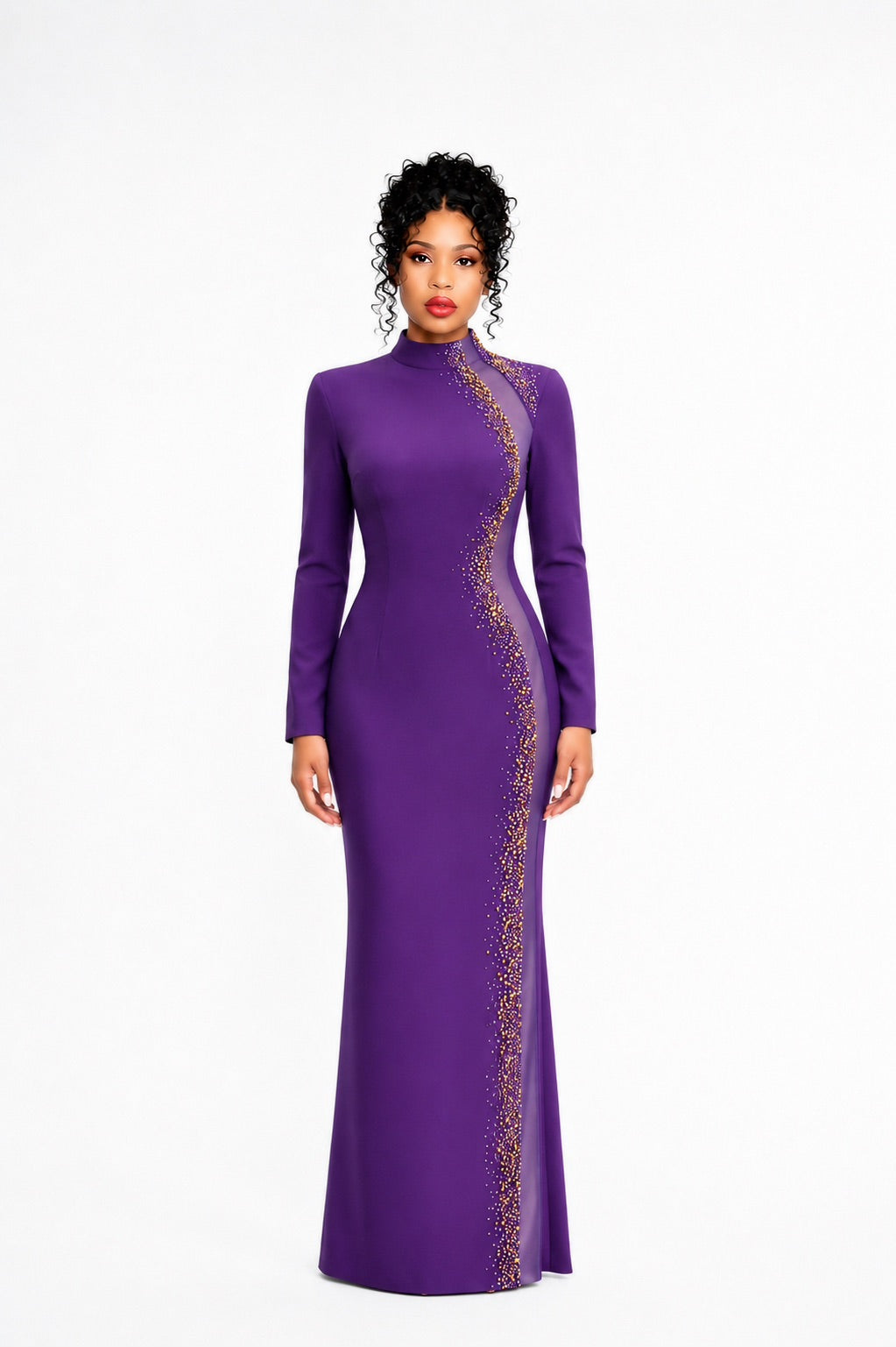 Long Sleeve Embellished Maxi Dress Purple