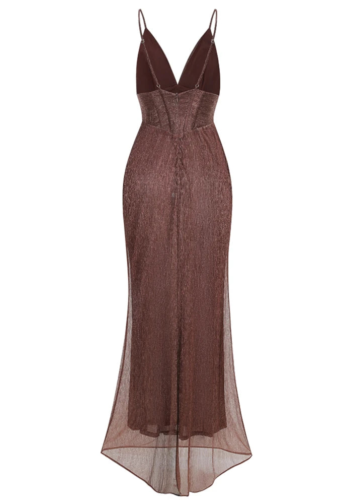 Structured Bustier Maxi Dress Brown