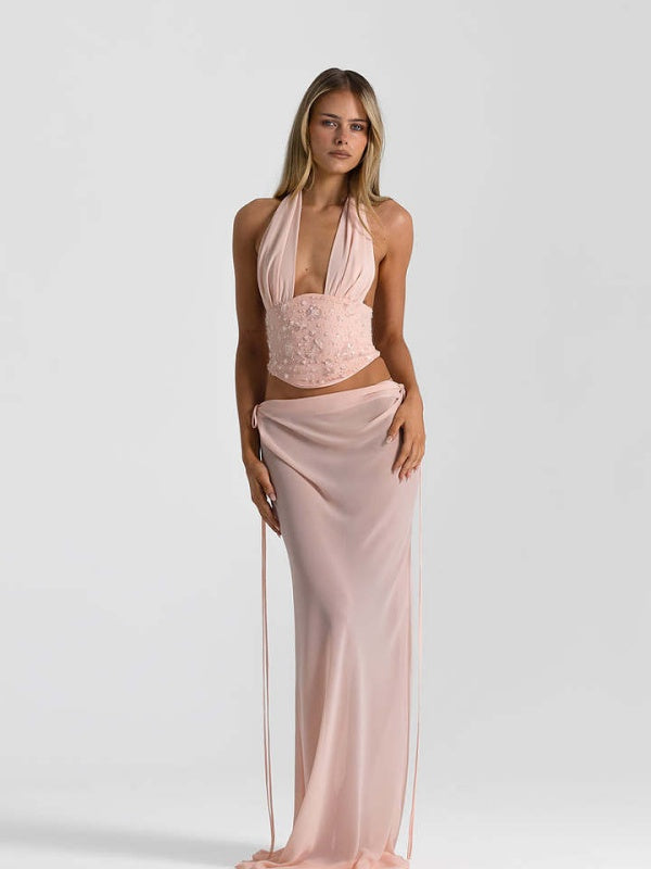 Blush Enchantment Halter Skirt Set