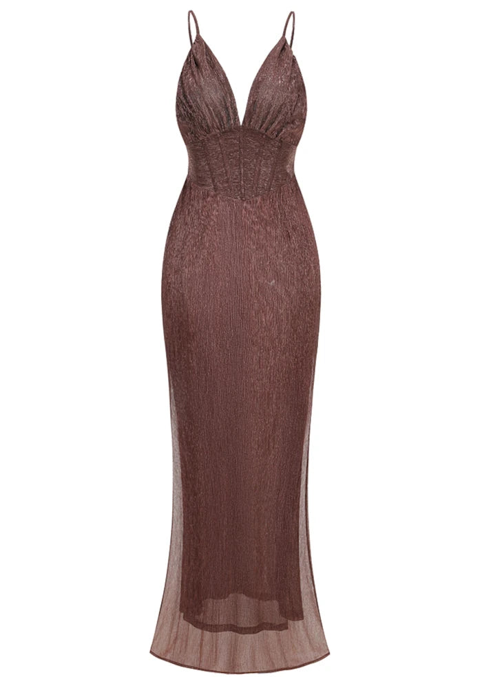 Structured Bustier Maxi Dress Brown