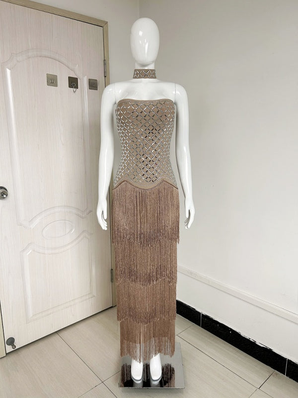 Paris Nights Crystal Fringe Midi Dress