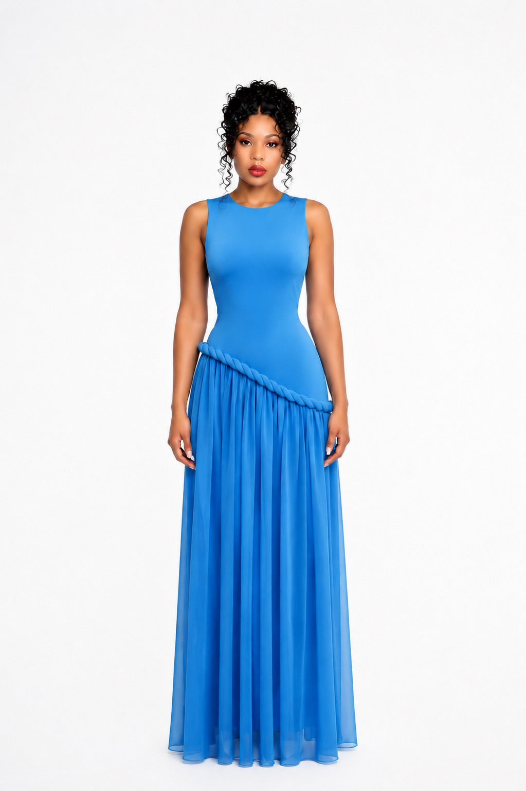 Braid Detail A Line Maxi Dress Blue